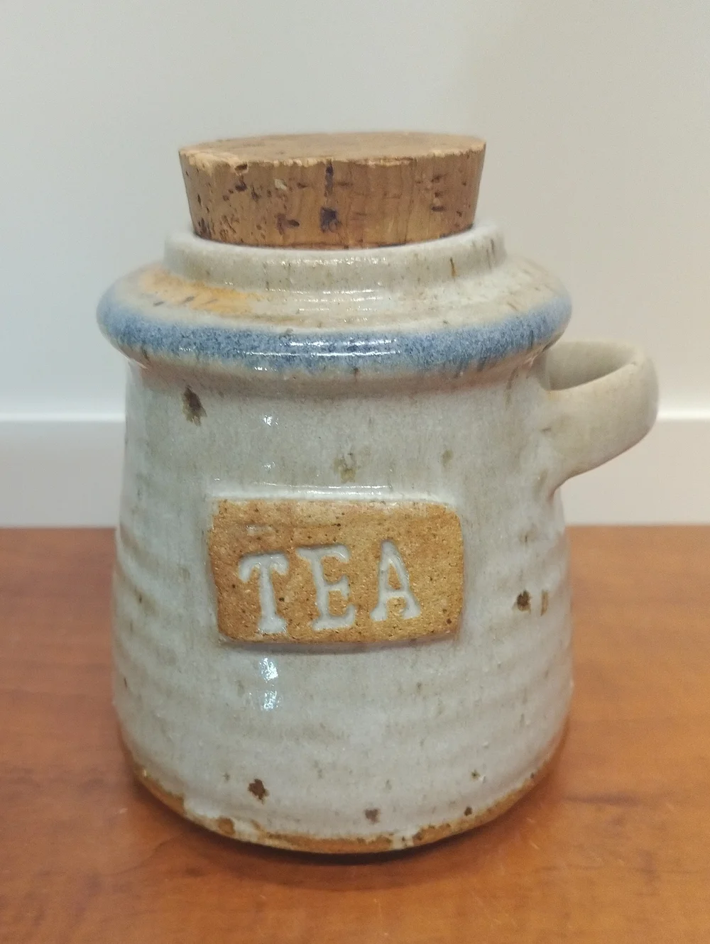 Golden Age Pottery Tea Canister with Cork Lid - Blue Accent 5.5
